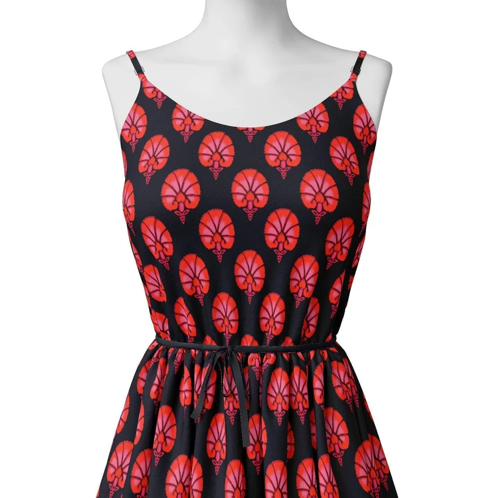 Beautiful Red Floral Over Dark Blue Base Printed Fabric - Image 2