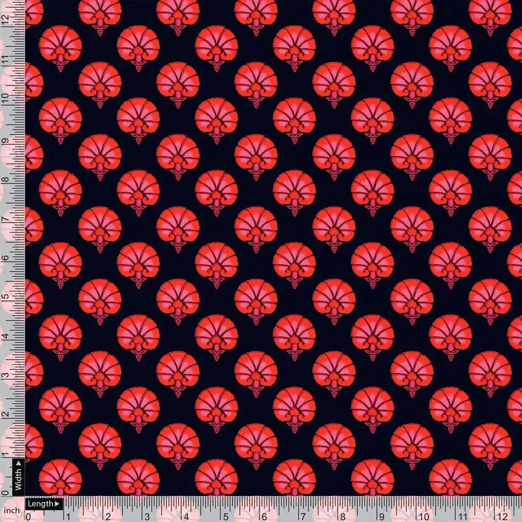 Beautiful Red Floral Over Dark Blue Base Printed Fabric - Image 4