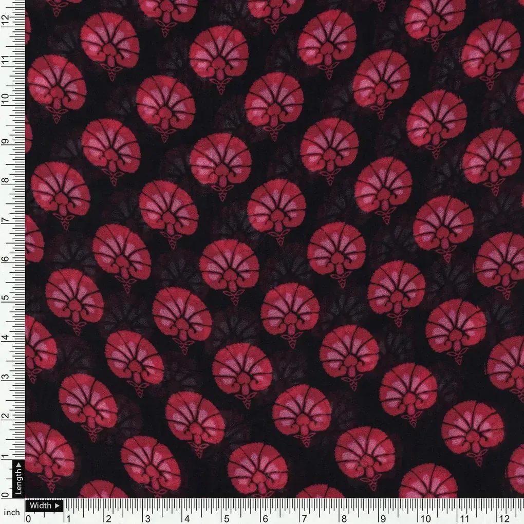 Beautiful Red Floral Over Dark Blue Base Printed Fabric - Image 4