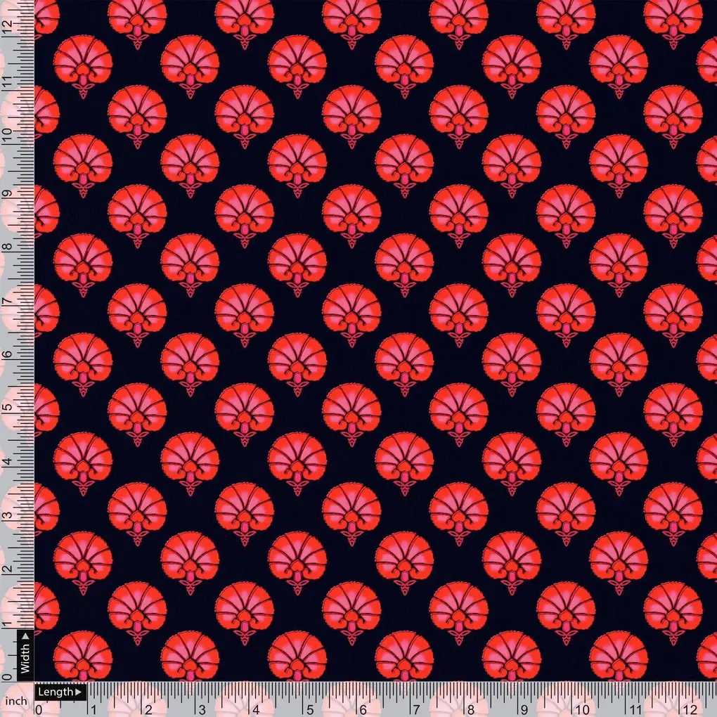 Beautiful Red Floral Over Dark Blue Base Printed Fabric - Image 4