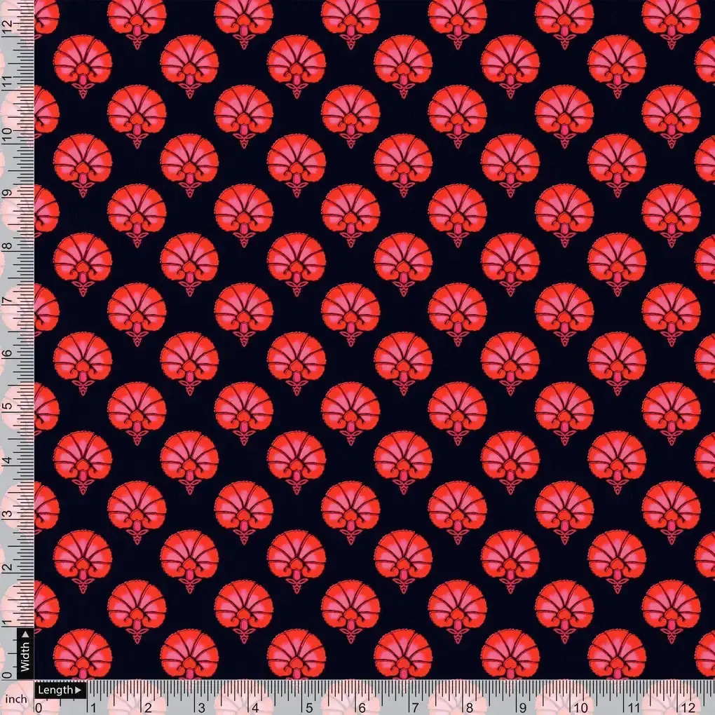 Beautiful Red Floral Over Dark Blue Base Printed Fabric - Image 4