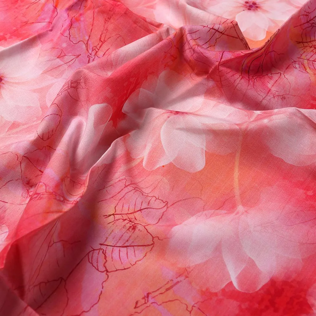 Beautiful Red Floral Digital Printed Fabric - Pure Cotton - Image 3