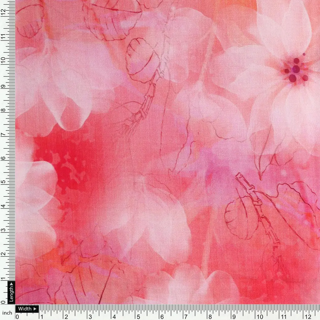 Beautiful Red Floral Digital Printed Fabric - Pure Cotton - Image 4