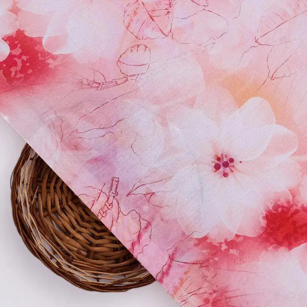 Beautiful Red Floral Digital Printed Fabric - Image 2