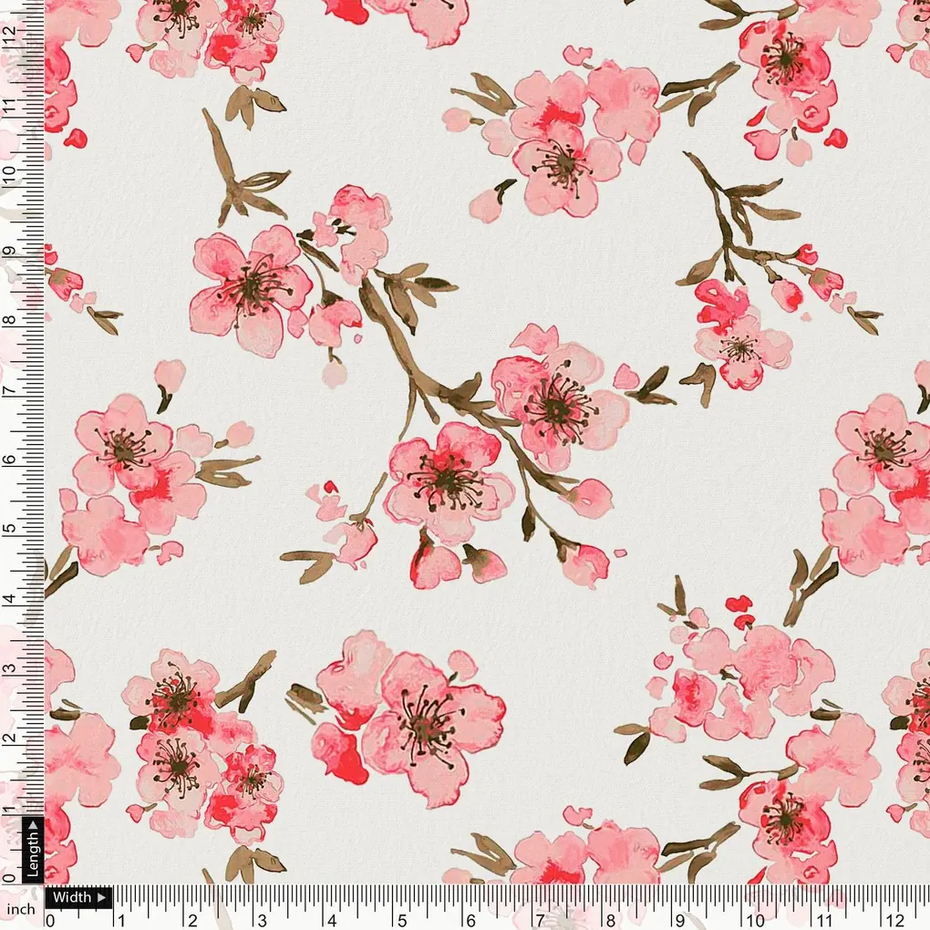 Beautiful Red Flowers over White Base Digital Printed Fabric - Image 4