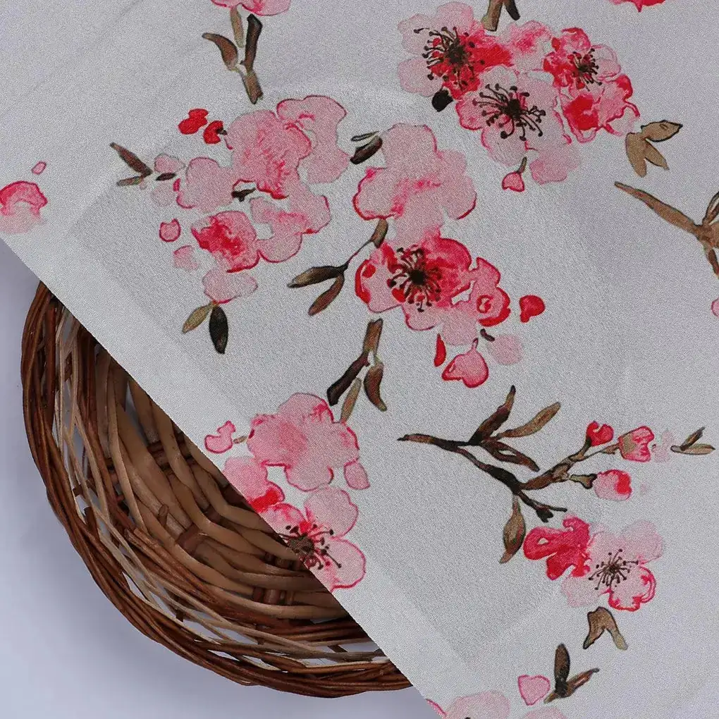 Beautiful Red Flowers over White Base Digital Printed Fabric - Image 2