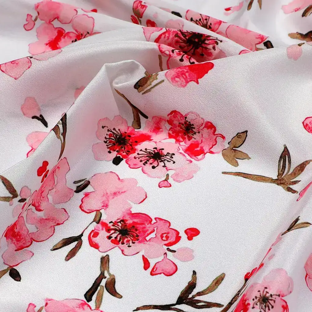 Beautiful Red Flowers over White Base Digital Printed Fabric - Image 3