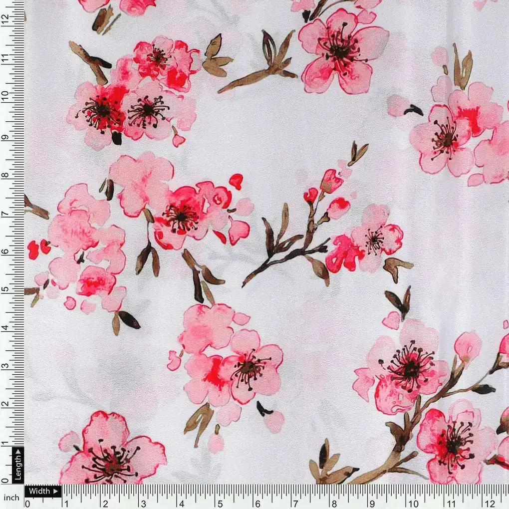 Beautiful Red Flowers over White Base Digital Printed Fabric - Image 4
