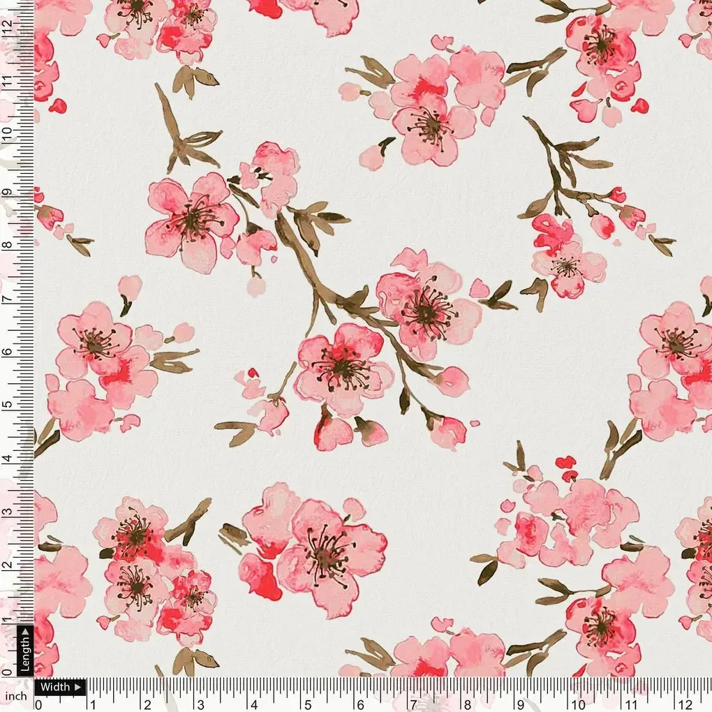 Beautiful Red Flowers over White Base Digital Printed Fabric - Image 4
