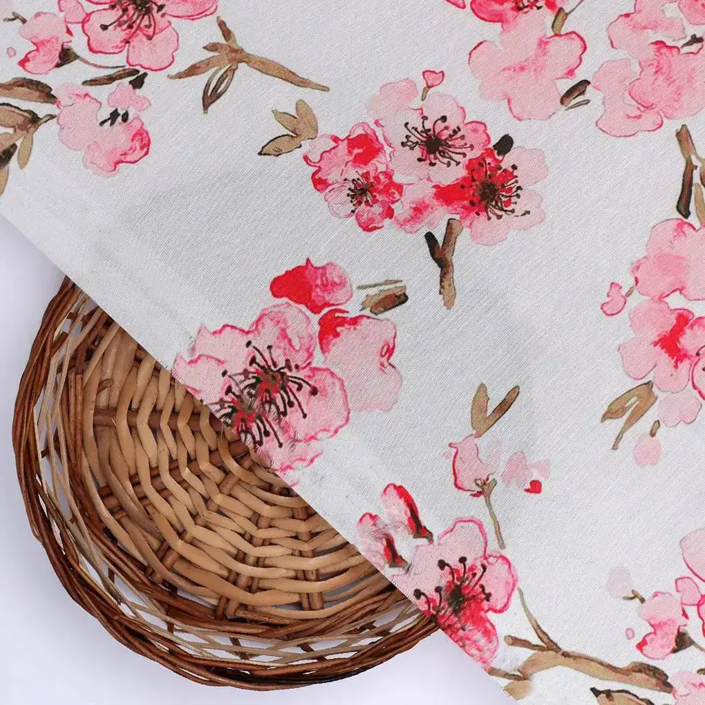 Beautiful Red Flowers Over White Base Digital Printed Fabric - Image 2