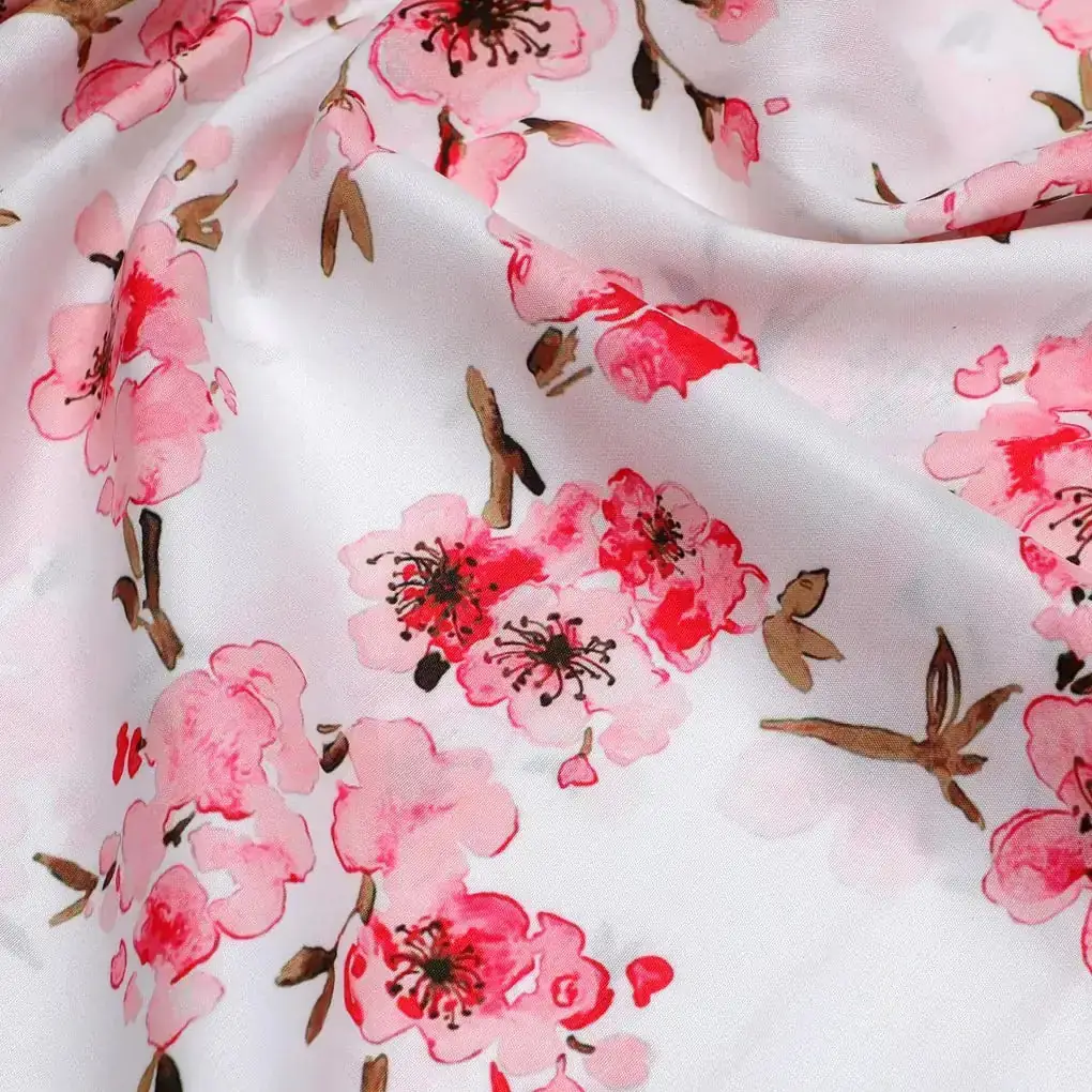 Beautiful Red Flowers Over White Base Digital Printed Fabric - Image 3