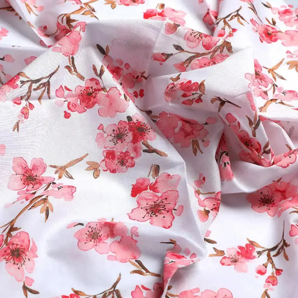Beautiful Red Flowers over White Base Digital Printed Fabric - Image 3