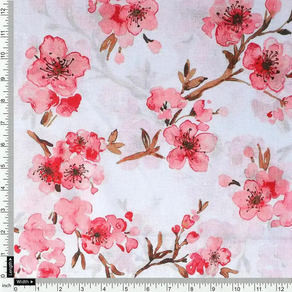 Beautiful Red Flowers over White Base Digital Printed Fabric - Image 4