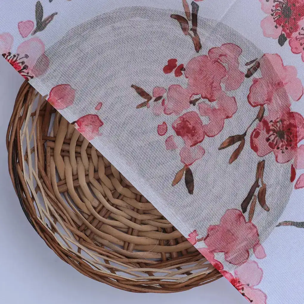 Beautiful Red Flowers over White Base Digital Printed Fabric - Image 2