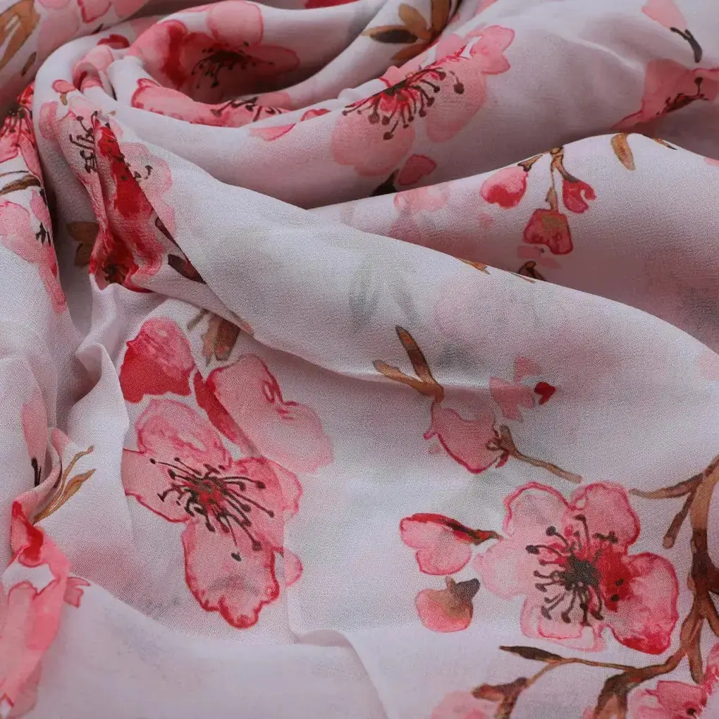 Beautiful Red Flowers over White Base Digital Printed Fabric - Image 3