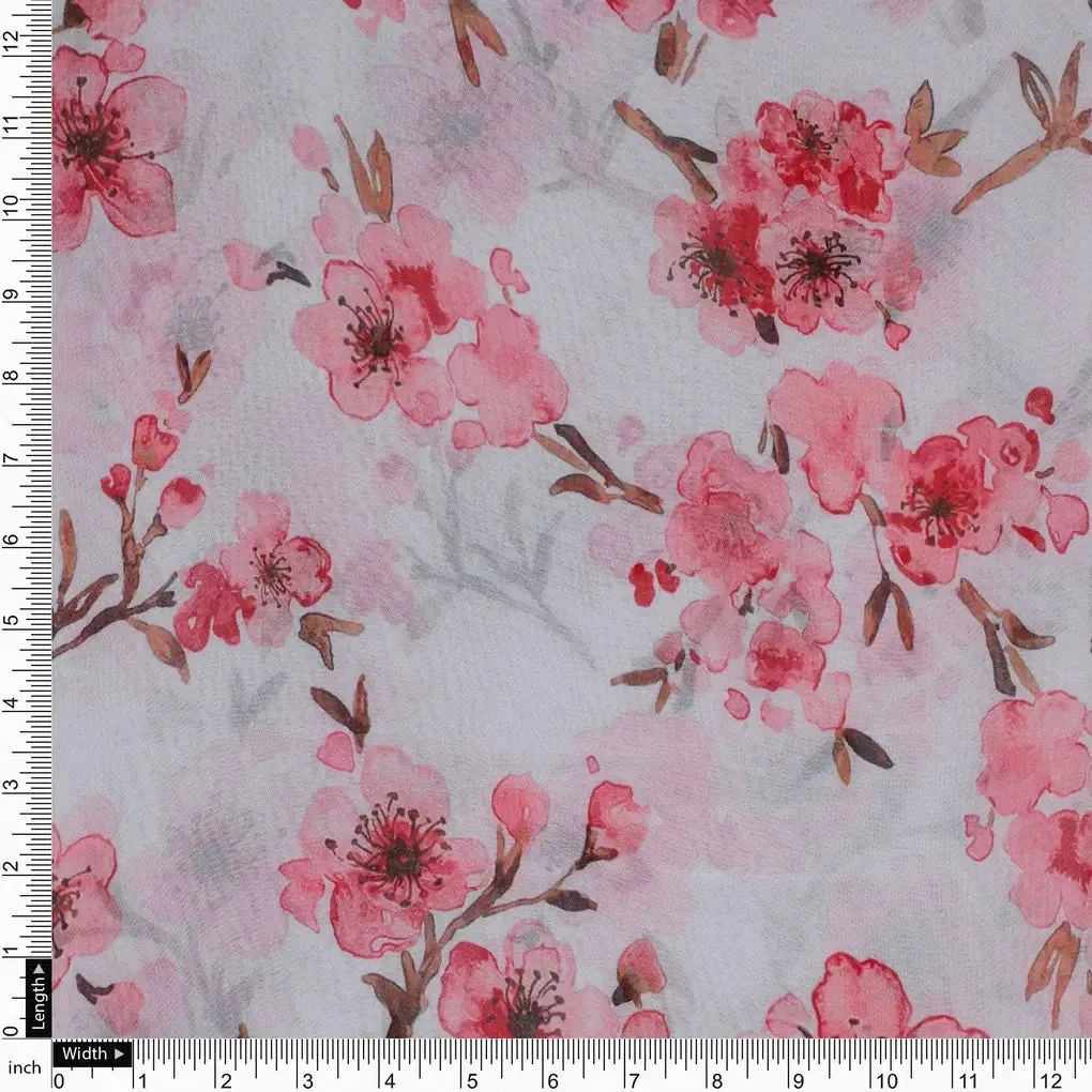 Beautiful Red Flowers over White Base Digital Printed Fabric - Image 4