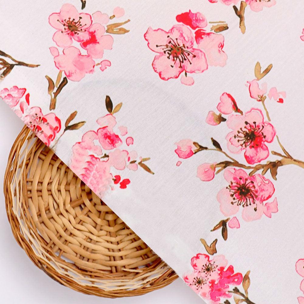 Beautiful Red Flowers over White Base Digital Printed Fabric - Image 2