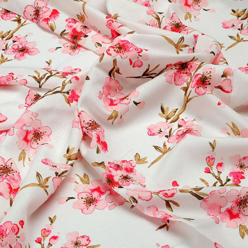 Beautiful Red Flowers over White Base Digital Printed Fabric - Image 3