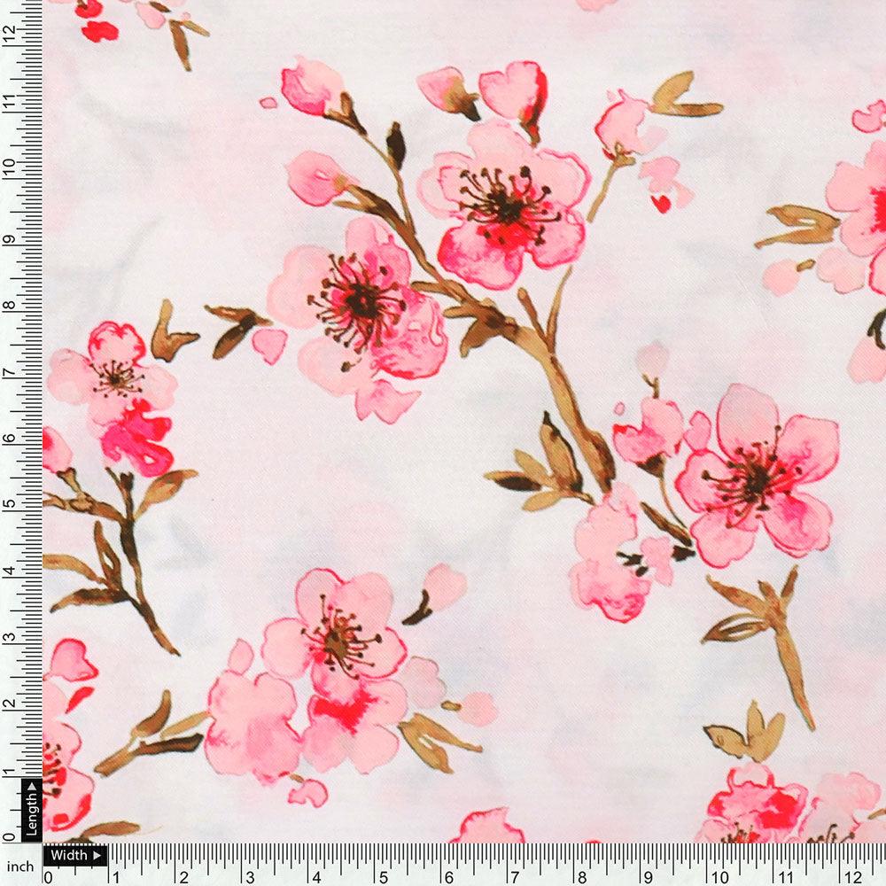 Beautiful Red Flowers over White Base Digital Printed Fabric - Image 4