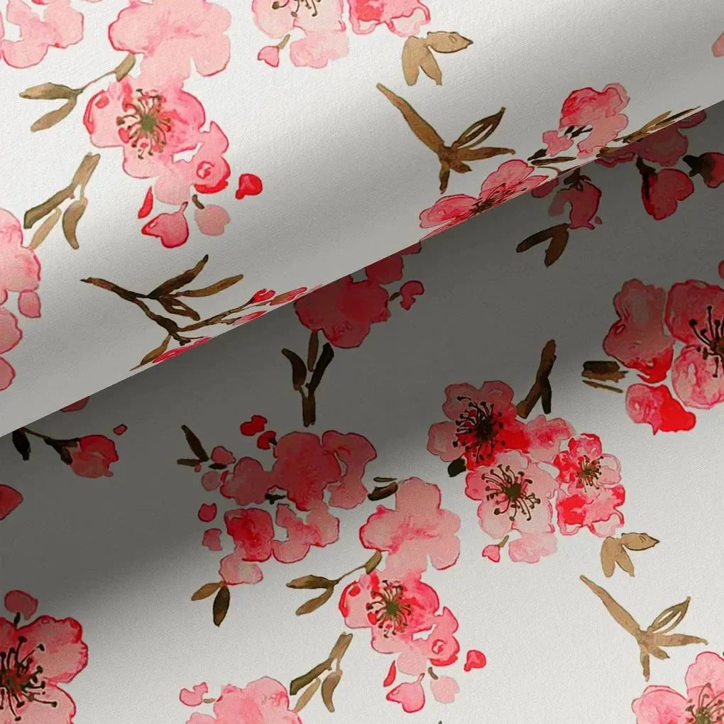 Beautiful Red Flowers over White Base Digital Printed Fabric - Image 3