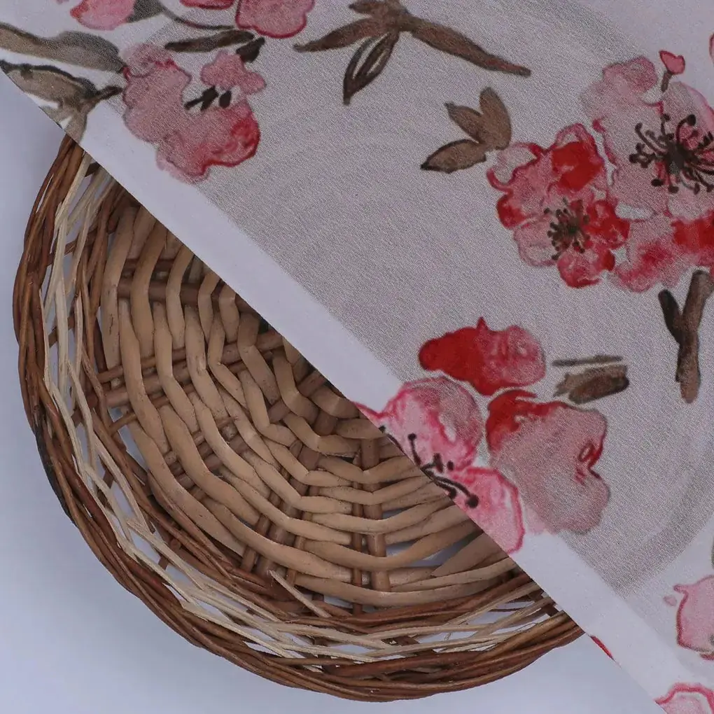 Beautiful Red Flowers over White Base Digital Printed Fabric - Image 2