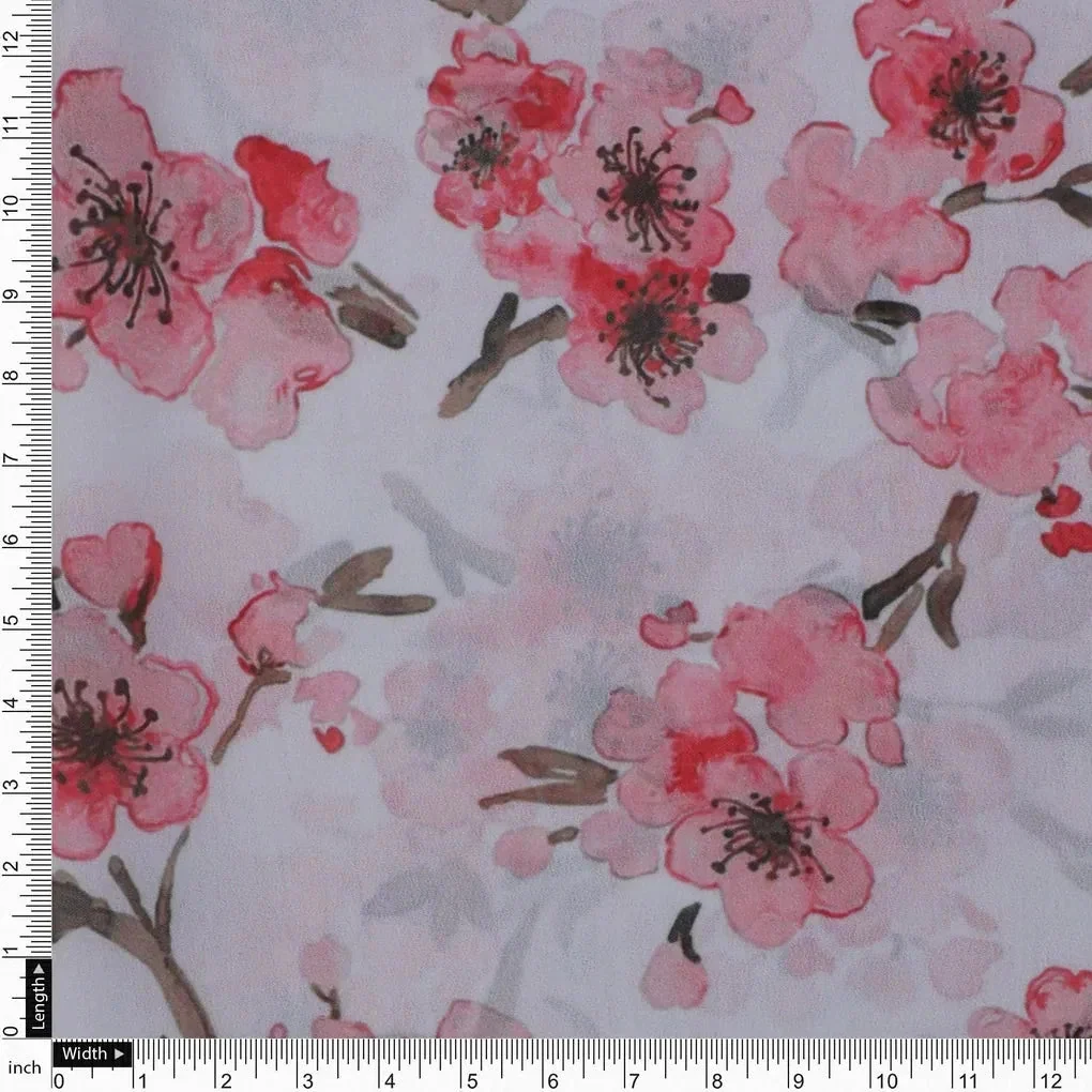 Beautiful Red Flowers over White Base Digital Printed Fabric - Image 4