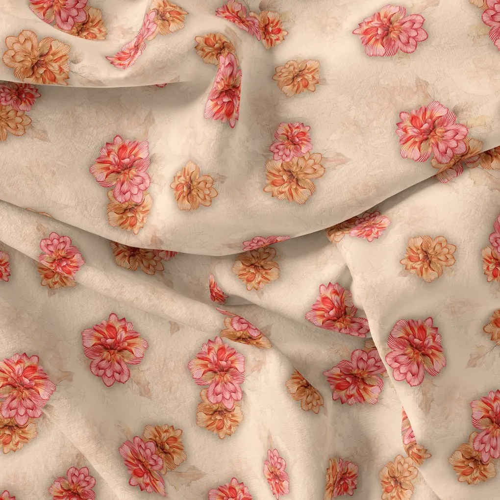 Beautiful Red With Light Floral Flower Digital Printed Fabric - Image 4