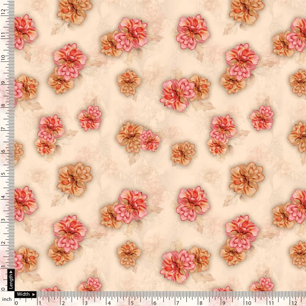 Beautiful Red With Light Floral Flower Digital Printed Fabric - Pure Georgette - Image 5