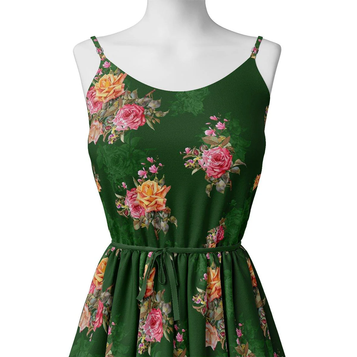 Beautiful Roses With Leaves Digital Printed Fabric - Image 2