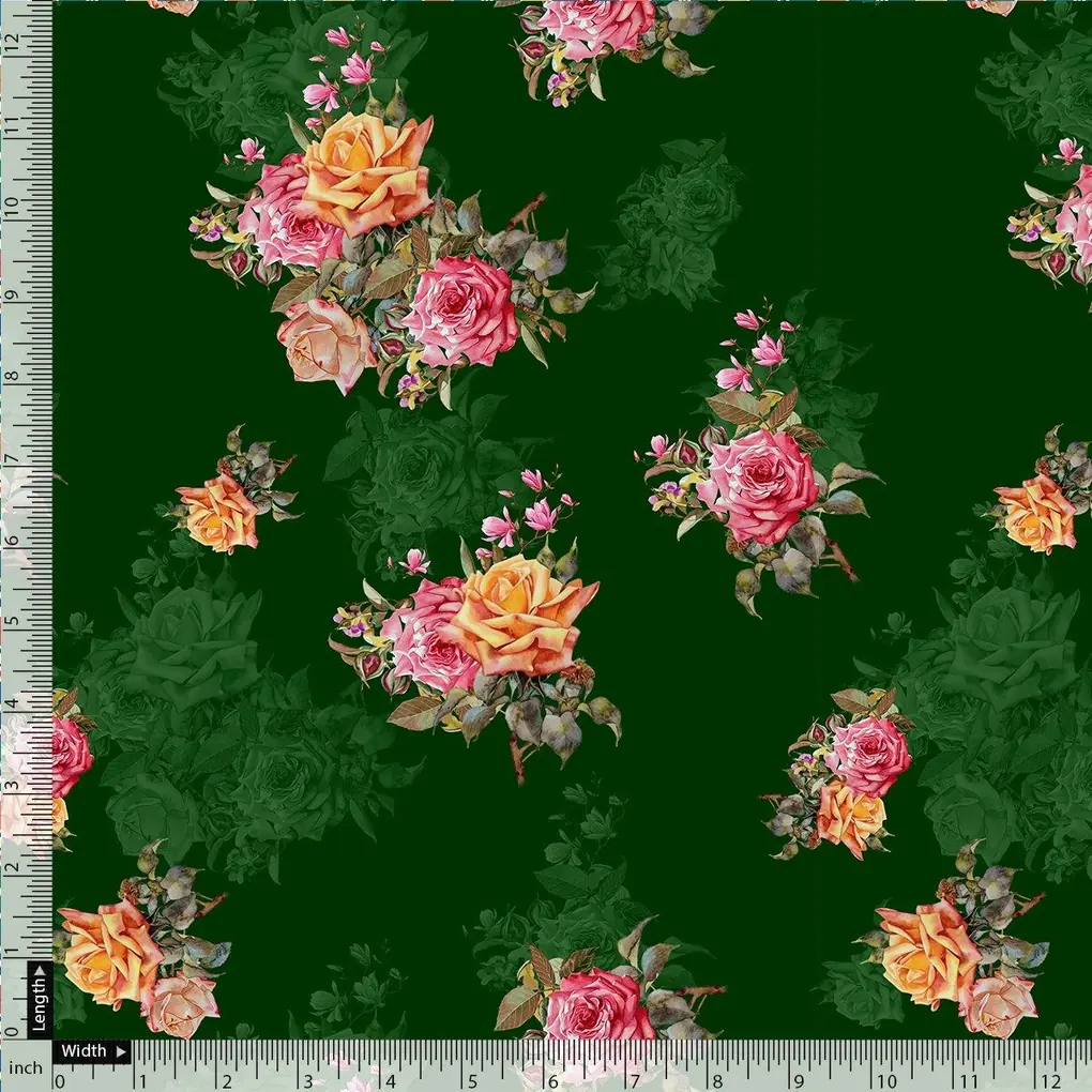 Beautiful Roses With Leaves Digital Printed Fabric - Image 4