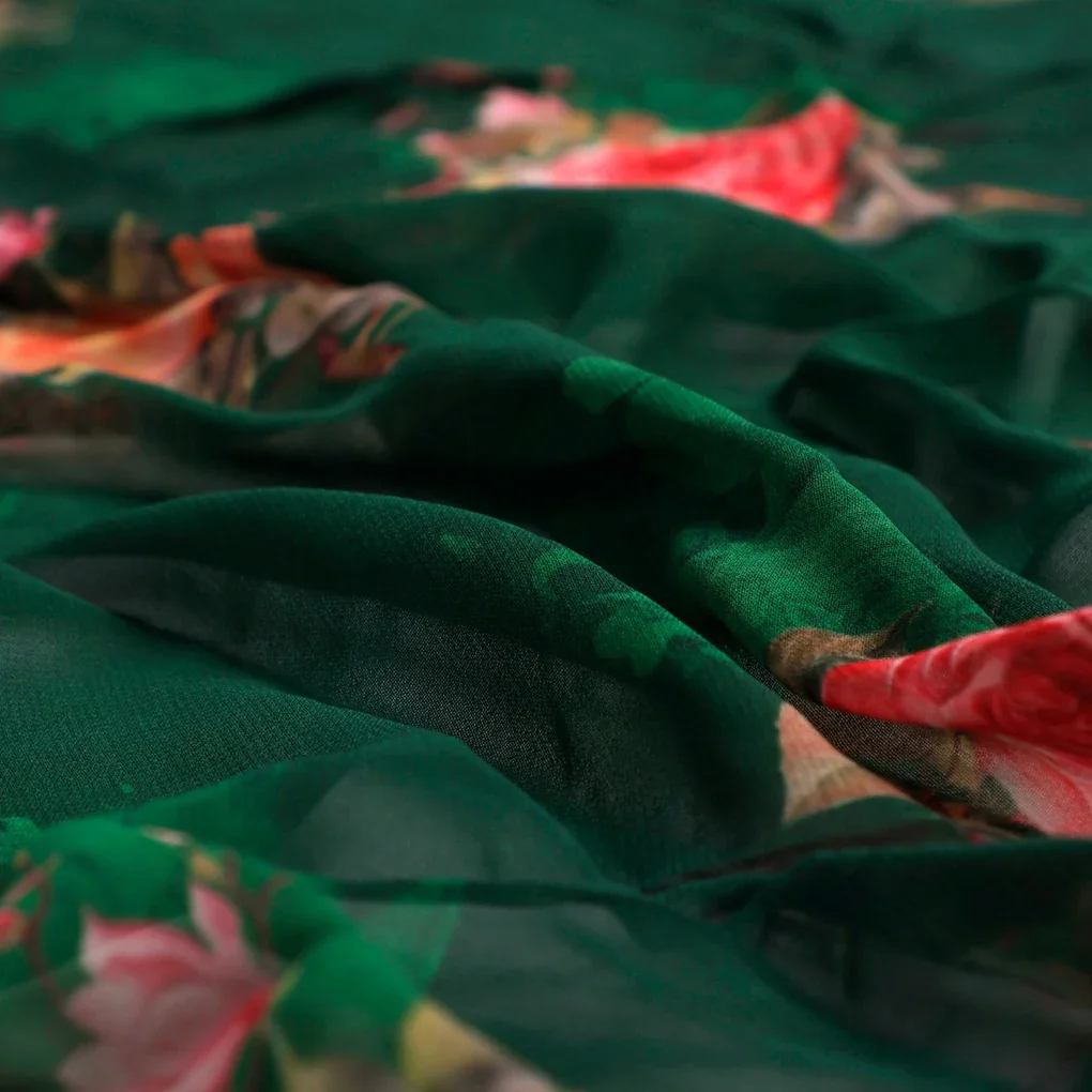 Beautiful Roses With Leaves Digital Printed Fabric - Pure Georgette - Image 2