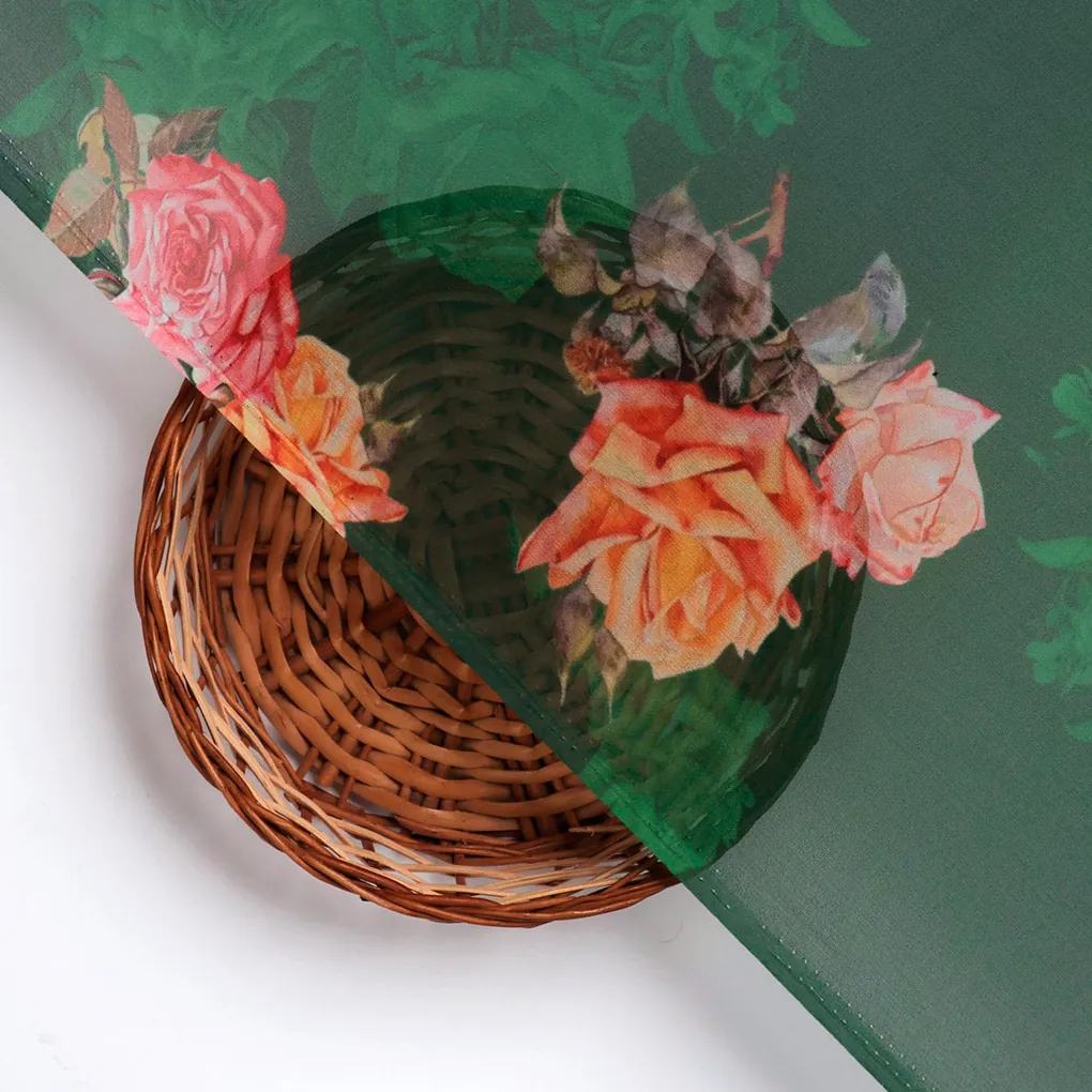 Beautiful Roses With Leaves Digital Printed Fabric - Pure Georgette - Image 3