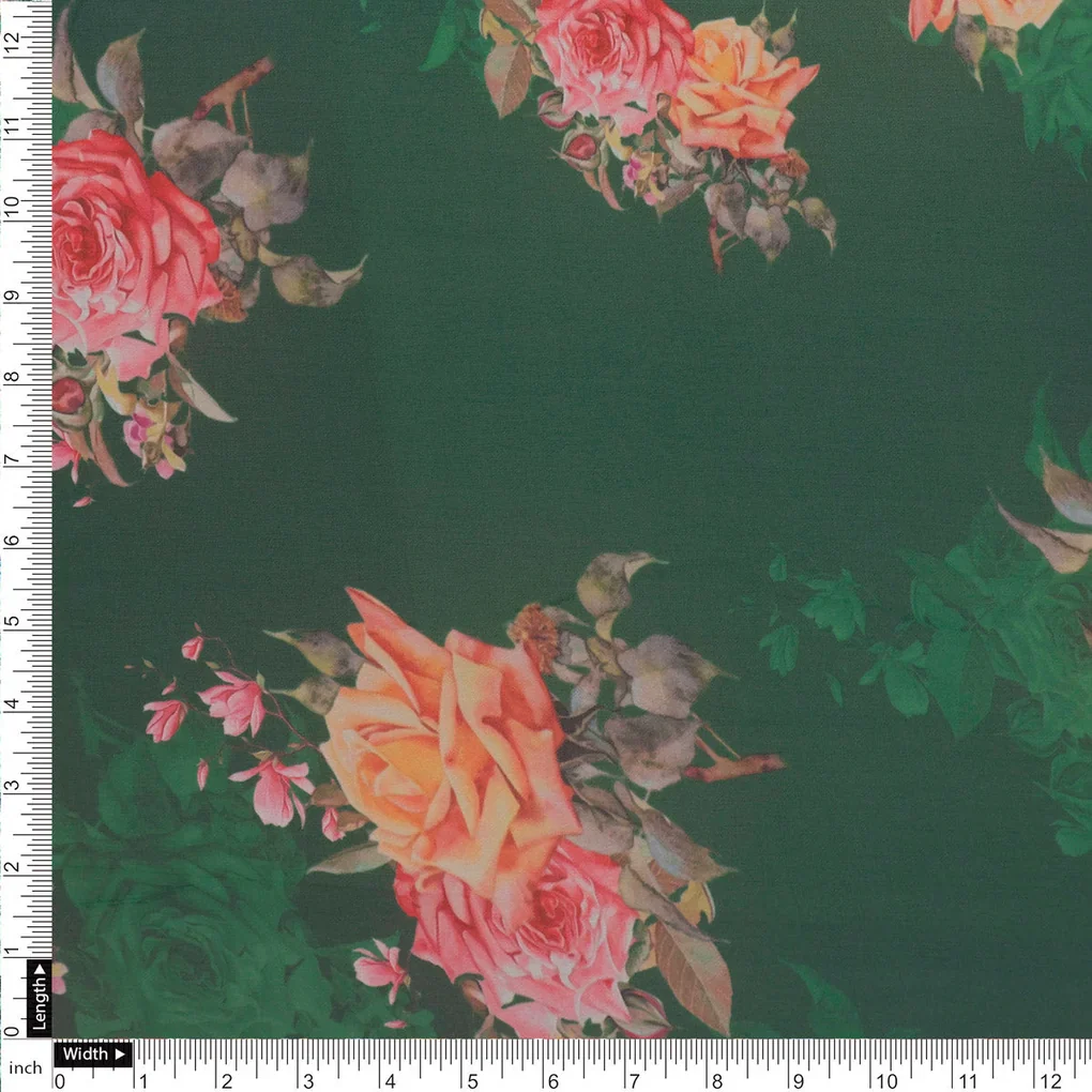 Beautiful Roses With Leaves Digital Printed Fabric - Pure Georgette - Image 4