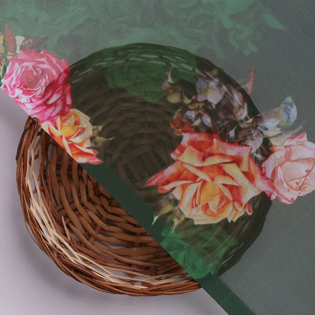Beautiful Roses With Leaves Digital Printed Fabric - Weightless - Image 3