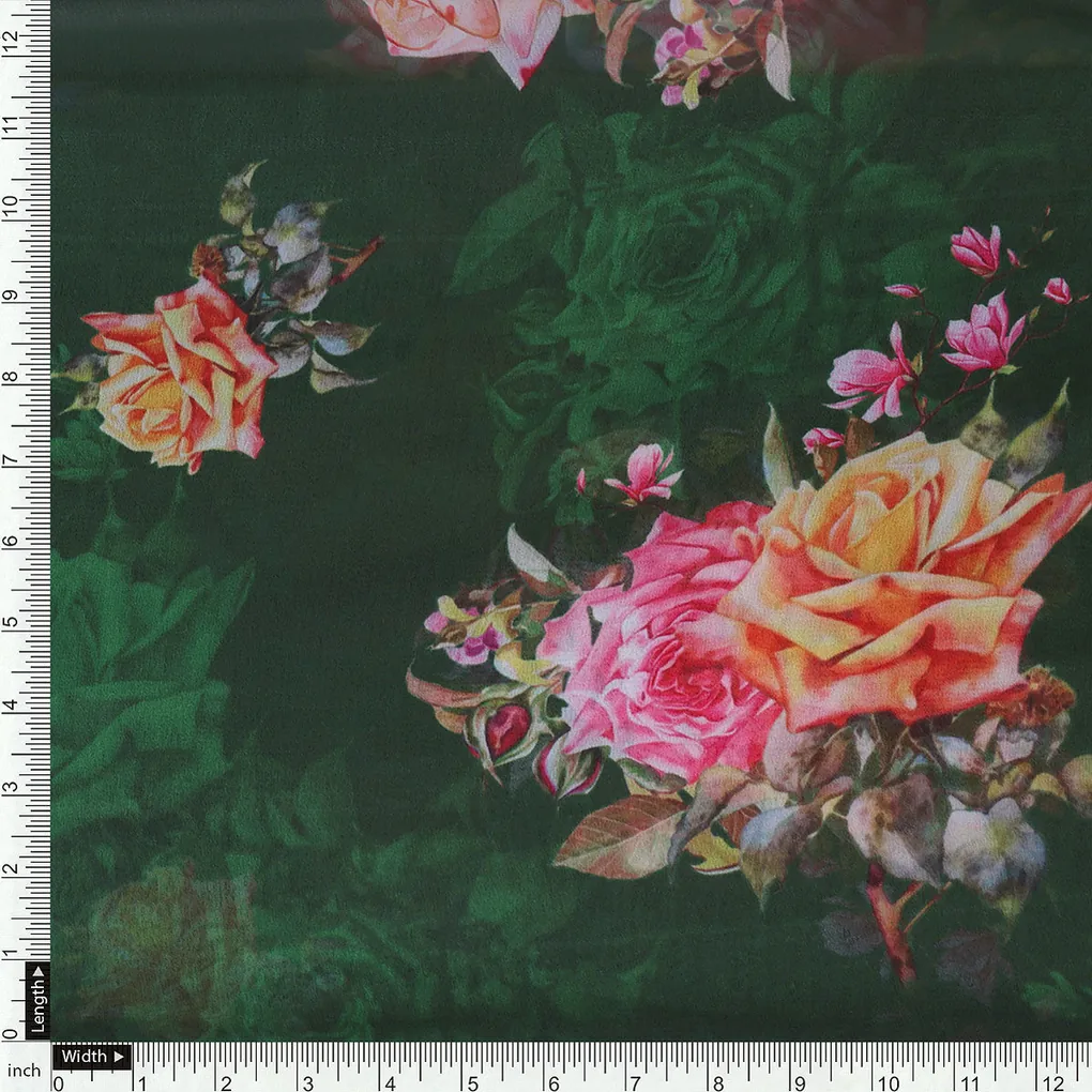 Beautiful Roses With Leaves Digital Printed Fabric - Weightless - Image 4