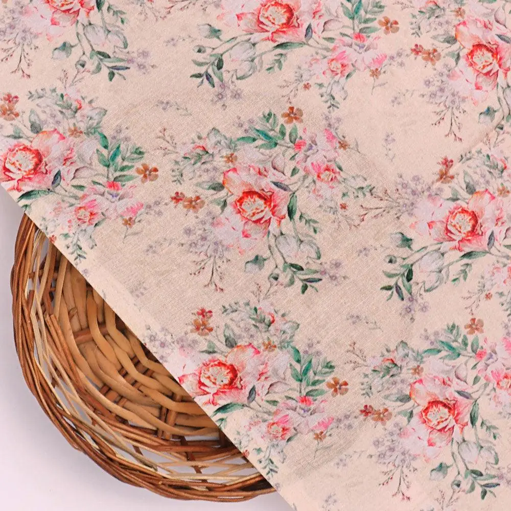 Beautiful Seamless Red Poppy Flower Digital Printed Fabric - Pure Cotton - Image 2