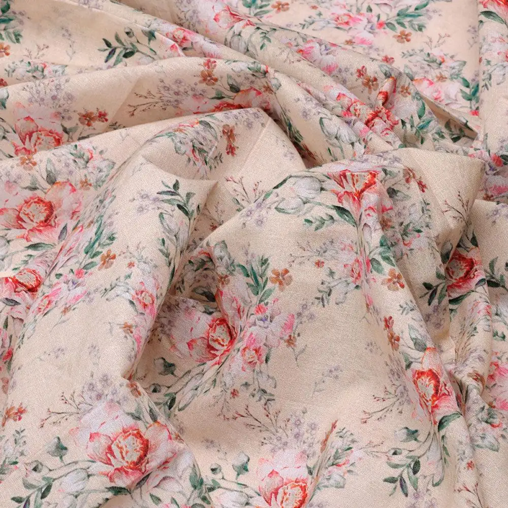 Beautiful Seamless Red Poppy Flower Digital Printed Fabric - Pure Cotton - Image 3