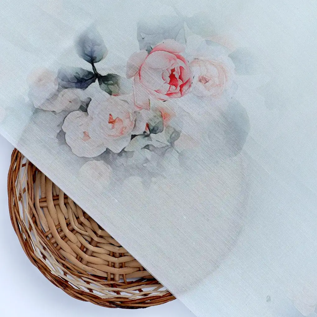 Beautiful Summer Peony Bunch Digital Printed Fabric - Muslin - Image 2