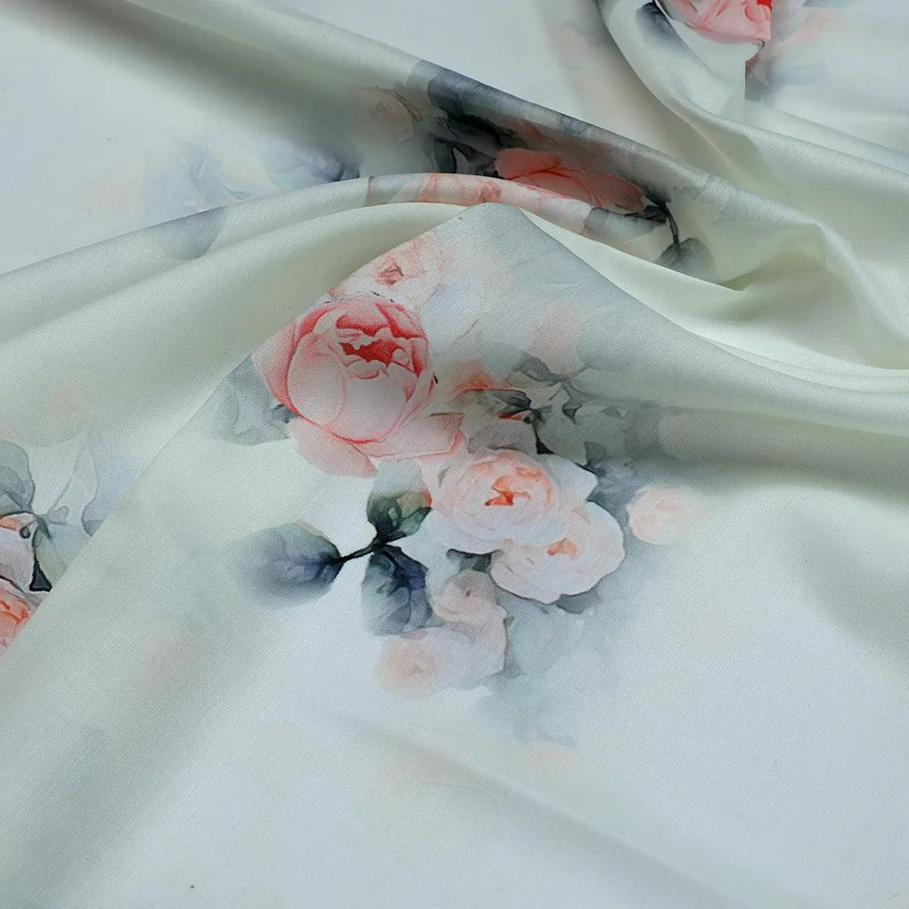 Beautiful Summer Peony Bunch Digital Printed Fabric - Muslin - Image 3
