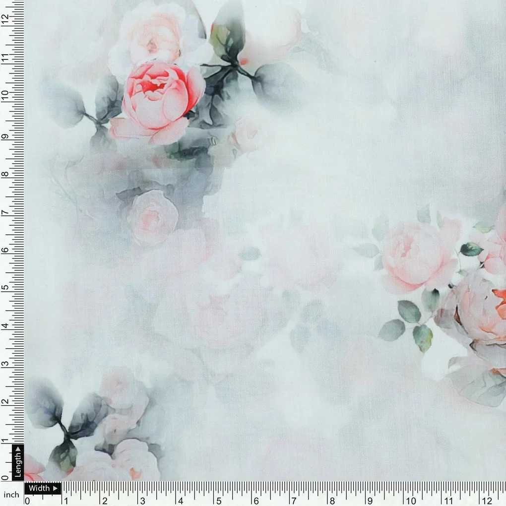 Beautiful Summer Peony Bunch Digital Printed Fabric - Muslin - Image 4