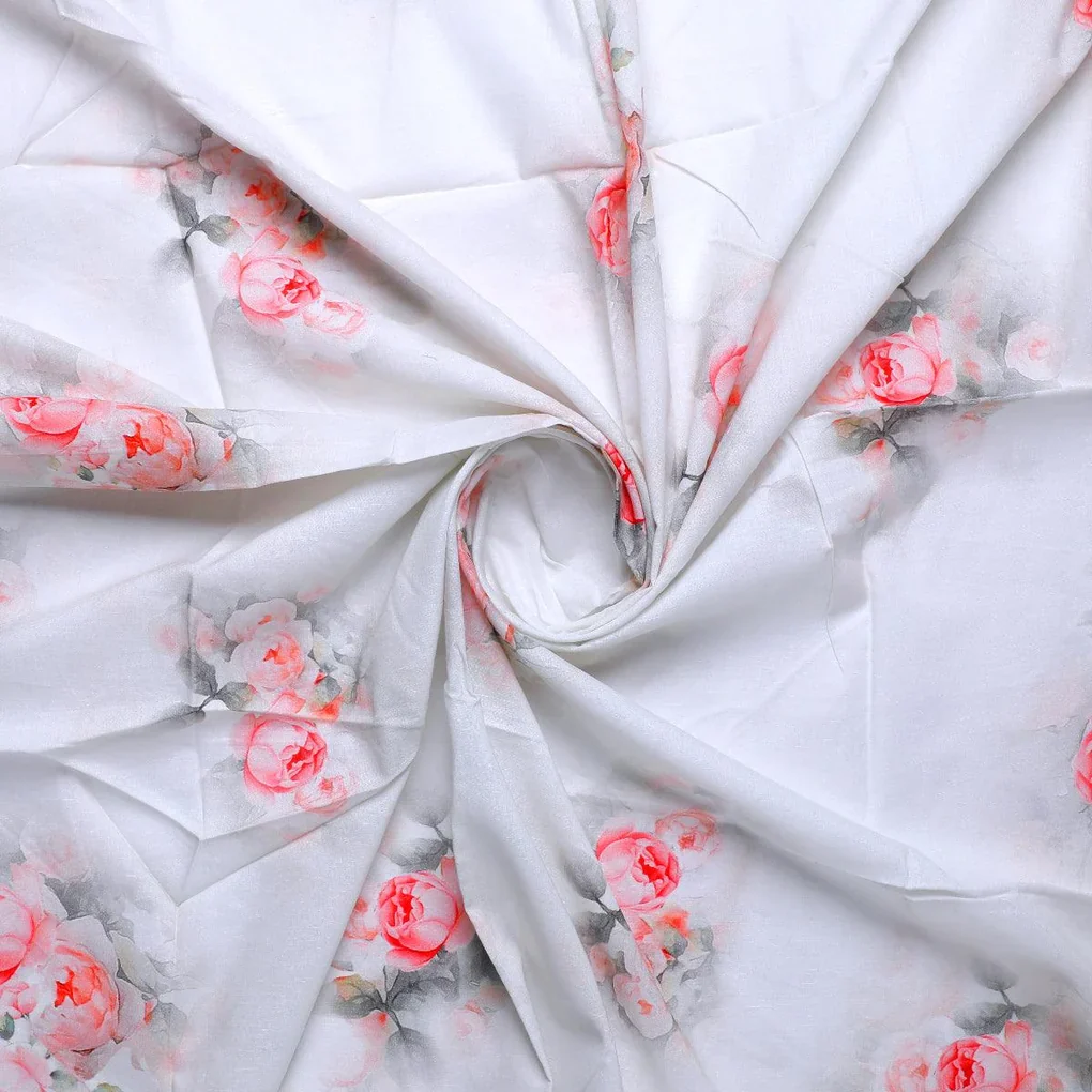 Beautiful Summer Peony Bunch Digital Printed Fabric - Pure Cotton - Image 3