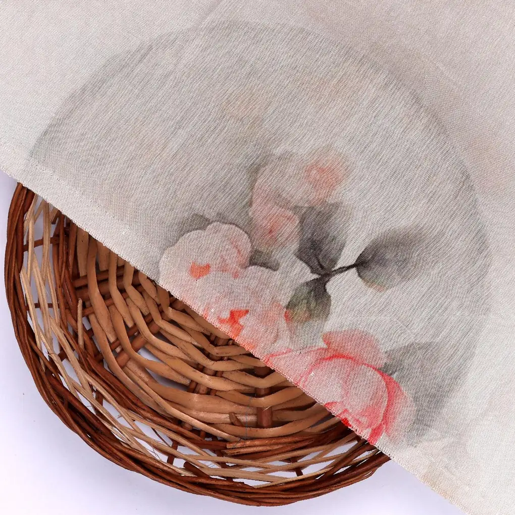 Beautiful Summer Peony Bunch Digital Printed Fabric - Pure Muslin - Image 2