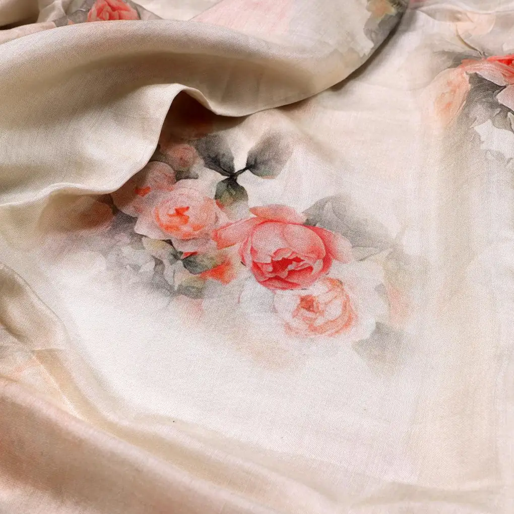Beautiful Summer Peony Bunch Digital Printed Fabric - Pure Muslin - Image 3