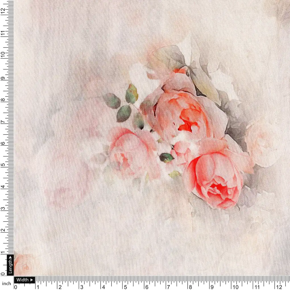 Beautiful Summer Peony Bunch Digital Printed Fabric - Pure Muslin - Image 4