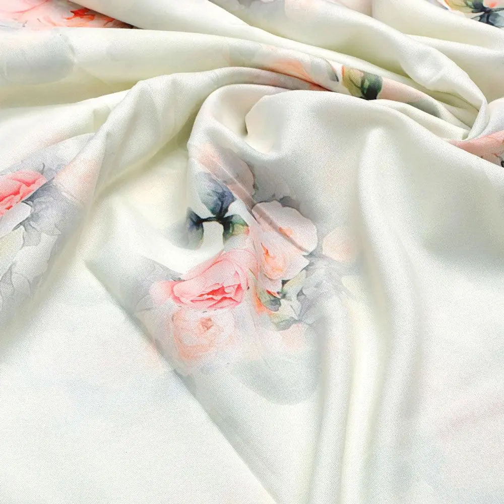 Beautiful Summer Peony Bunch Digital Printed Fabric - Rayon - Image 3
