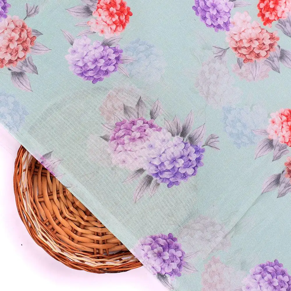 Beautiful Three Colour Geranium Flower Digital Printed Fabric - Cotton - Image 2