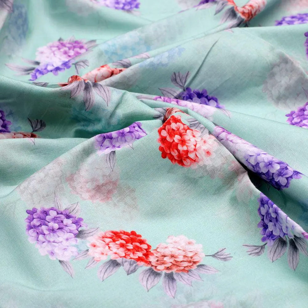 Beautiful Three Colour Geranium Flower Digital Printed Fabric - Cotton - Image 3