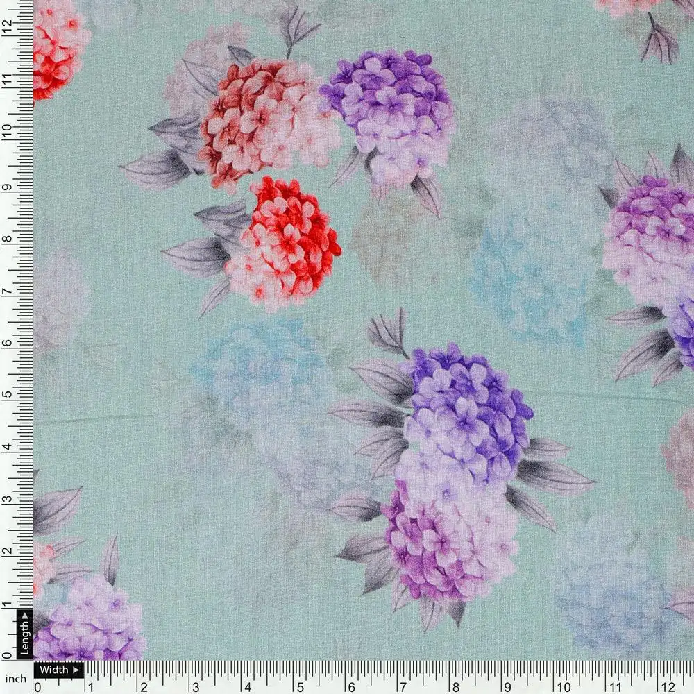 Beautiful Three Colour Geranium Flower Digital Printed Fabric - Cotton - Image 4