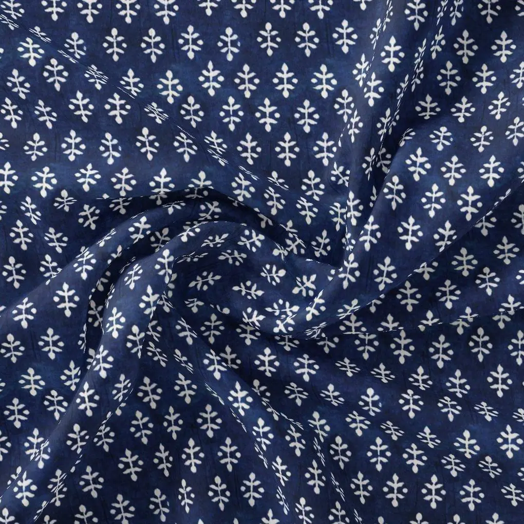 Beautiful Tiny Blue Plants Digital Printed Fabric - Image 3
