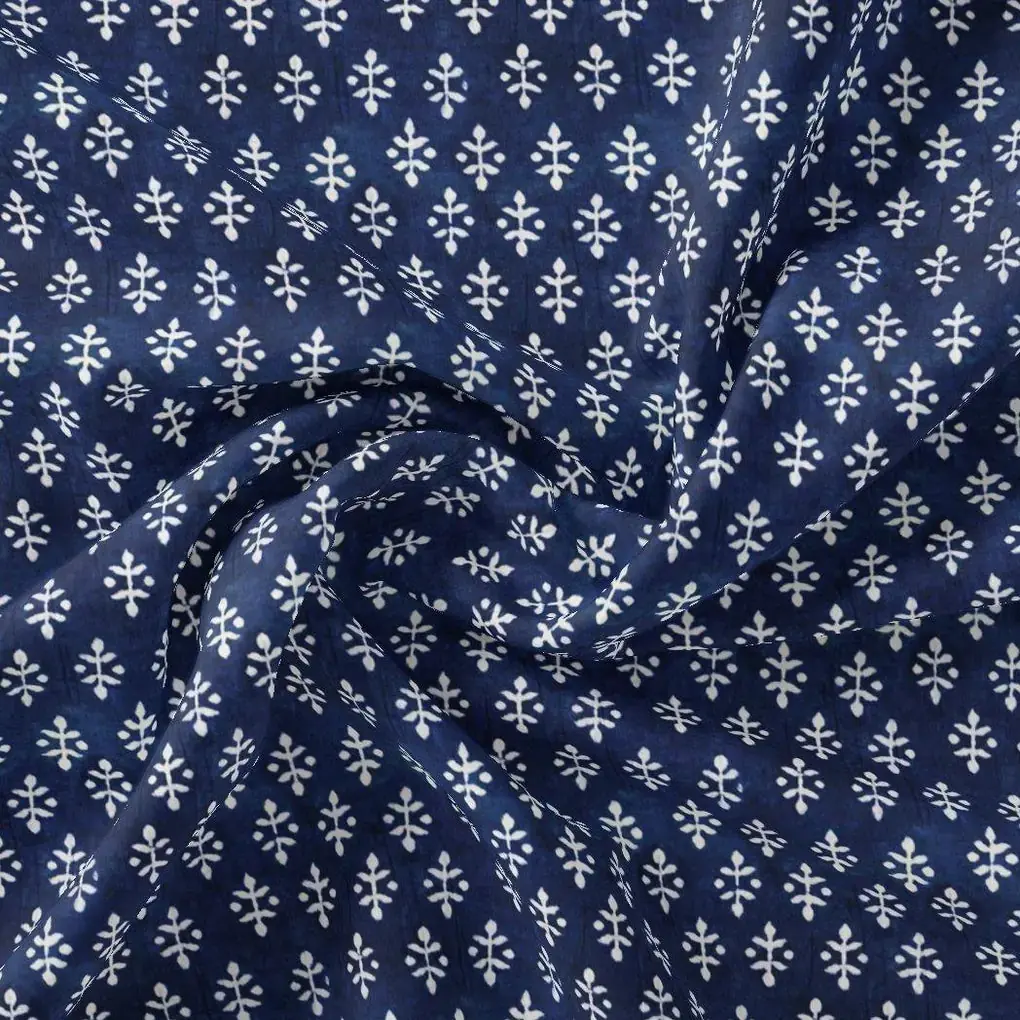 Beautiful Tiny Blue Plants Digital Printed Fabric - Rayon - Image 3